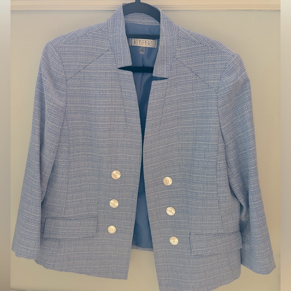 Kasper Light Blue Textured Double-Breasted Blazer